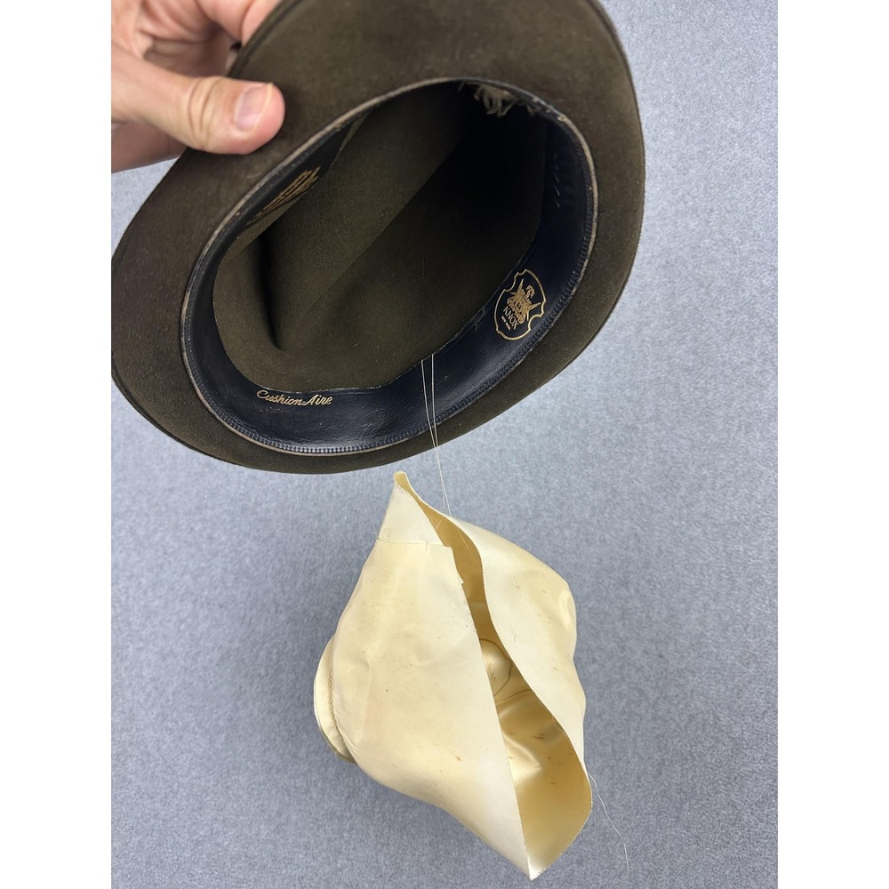 Vintage Knox Hat Fedora Fitted Very Small Green Wool Felt Lined Leather USA - Picture 9 of 10